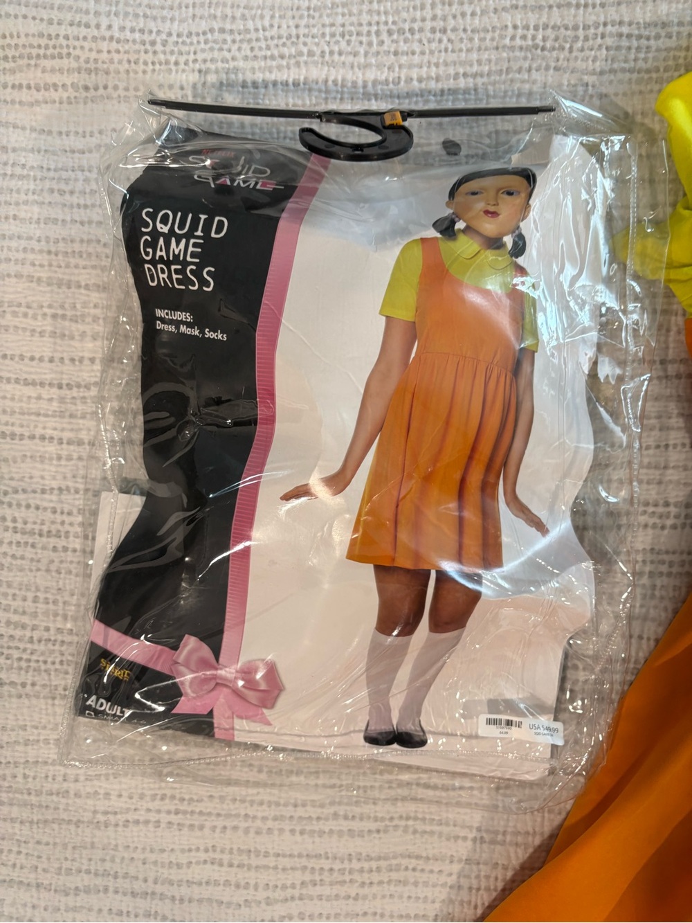 Spirit Squid Game Women Orange Dress Costume with Yellow Shirt and Mask